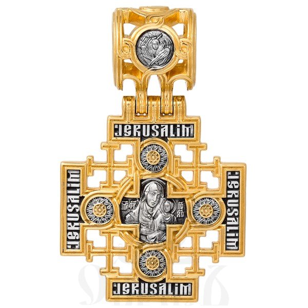 крест «господь вседержитель. иерусалимская икона божией матери», серебро 925 проба с золочением (арт. 101.263)