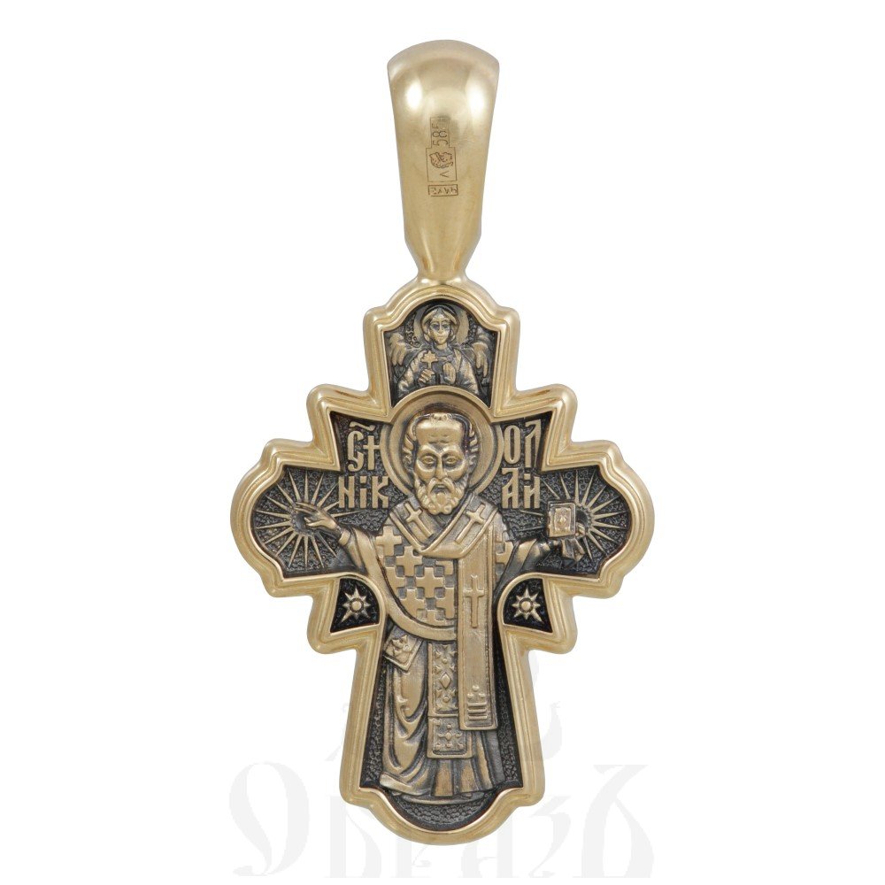 крест «распятие. свт. николай чудотворец», золото 585 проба желтое (арт. 201.488)