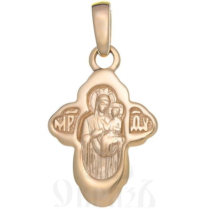 золотой крест с образом божией матери скоропослушница, 585 проба красного цвета (арт. 40226)